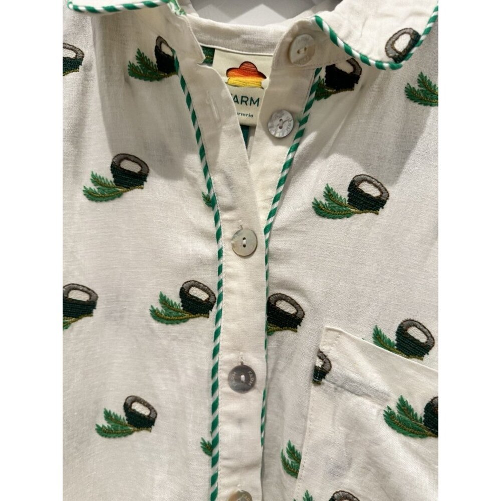 FARM RIO Embroidered Coconut Romper Jumpsuit Shorts Cross Stitch Linen Medium - Picture 6 of 16